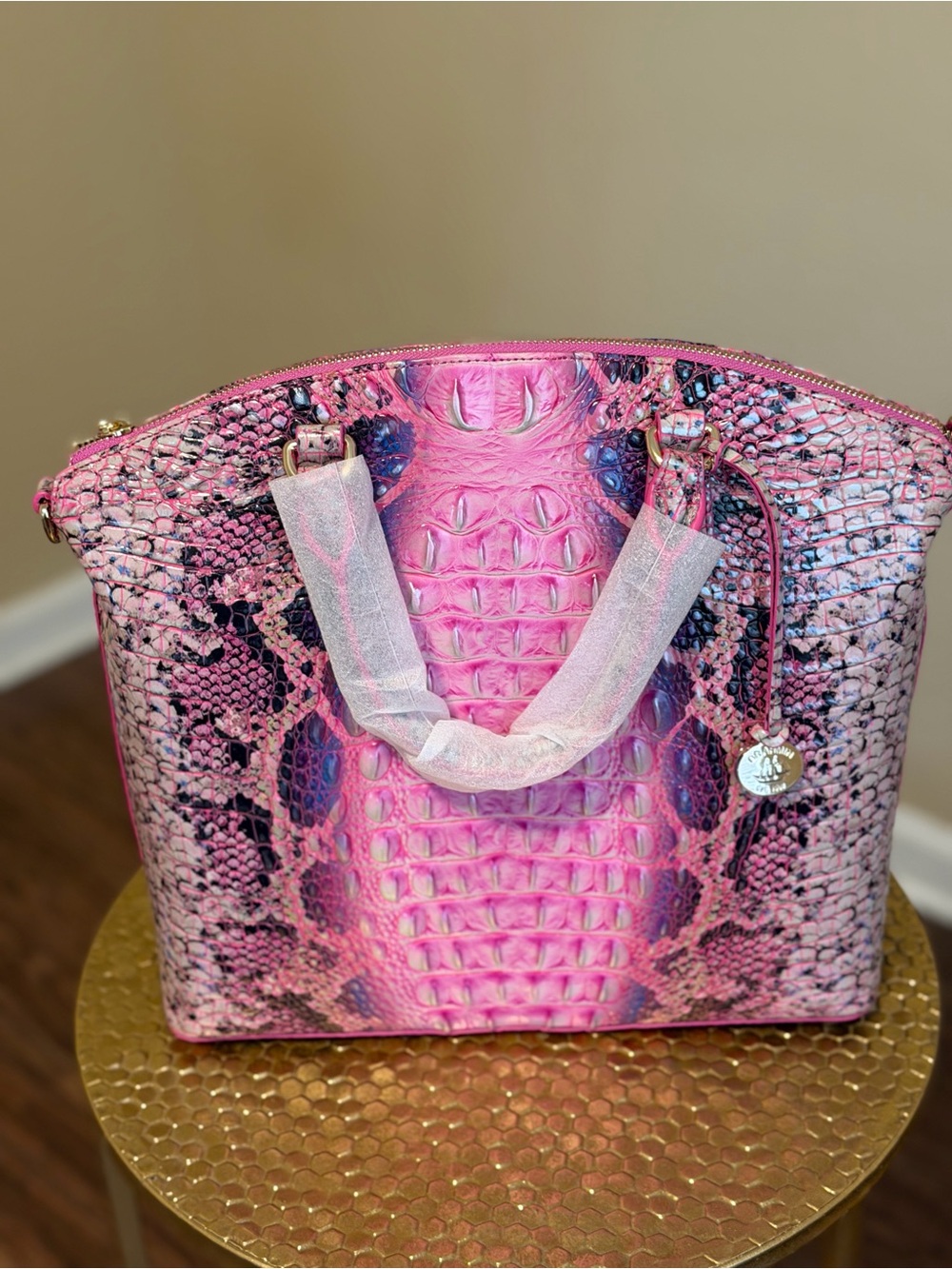 Brahmin Pink Cobra Large Duxbury  Embossed Satchel